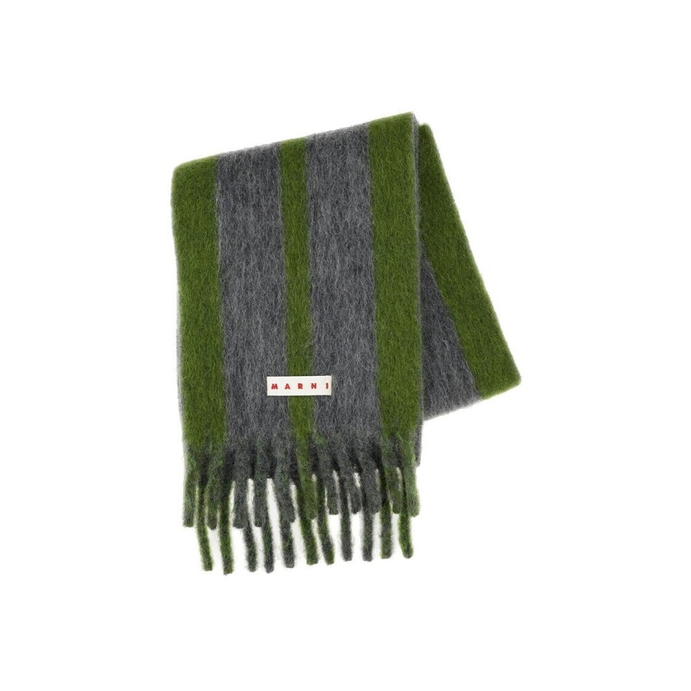 Marni Large Striped Wool Scarf With Logo Detail